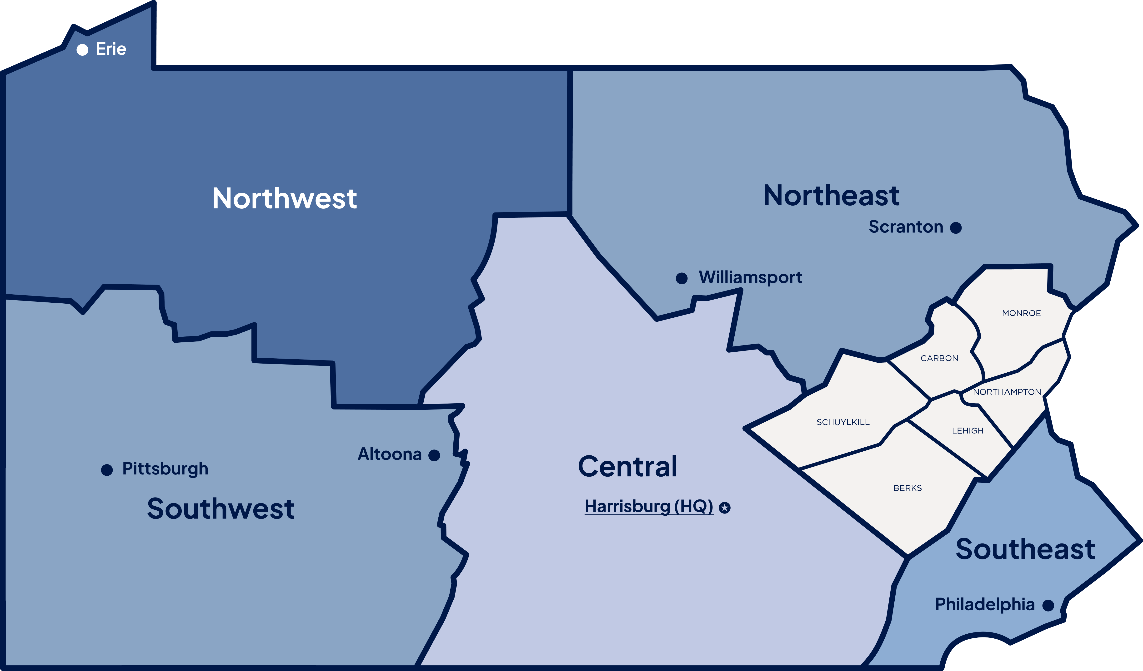 Map of Lehigh Valley Region of Pennsylvania, depicting counties within